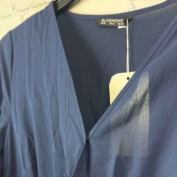 BloomChic Elegant Navy Pleated Skirt Midi Dress Size Medium 10 - Picture 4 of 7